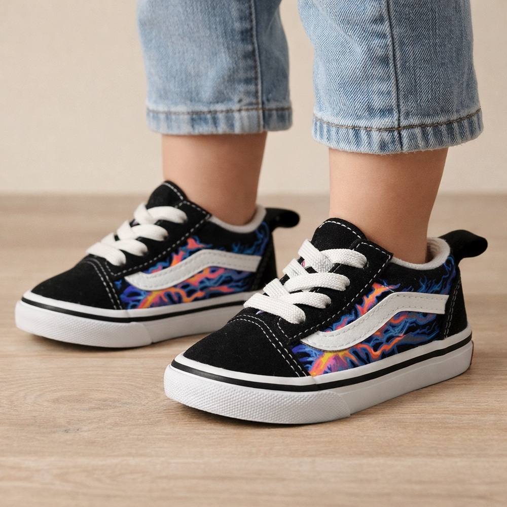 Vans Old Skool Toddler 5.5T Black Multicolor Lightning Sneakers NWOT